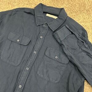 Outerknown Button Up Shirt Medium Navy Blue Organic Cotton Linen Long Sleeve